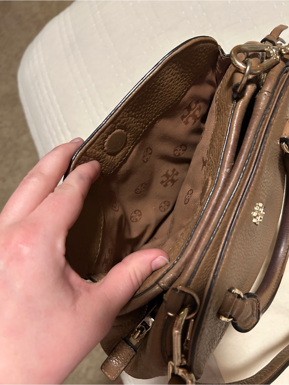 Tory Burch Brown Pebbled Leather Satchel Crossbody Bag - Picture 7 of 8